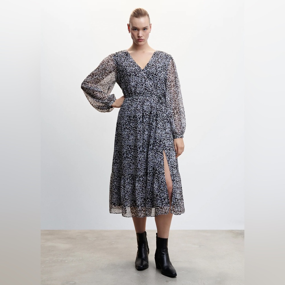 Mango Floral Long Sleeve Tiered Dress